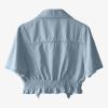 imageOmoone Womens Short Sleeve Denim Shirt Peplum Ruffle Hem Denim Crop Top Jackets Cowgirl OutfitsLightblue