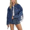 imageOmoone Womens Oversized Denim Fringed Jacket Tassel Jean Jackets Fall Outfits 2025 with PocketsDenimblue