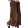 imageOmoone Womens Winter Corduroy Wide Leg Pants Loose Ruffled Hem Elastic Waist Lounge Palazzo Trousers with PocketsBrown