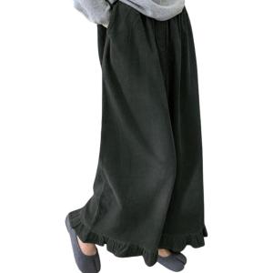 imageOmoone Womens Winter Corduroy Wide Leg Pants Loose Ruffled Hem Elastic Waist Lounge Palazzo Trousers with PocketsDark Green