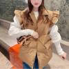 imageOmoone Puffer Vest Women Ruffle Sleeve Button Down Padded Quilted Puffy Jacket Coat OutwearKhaki
