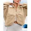 imageOmoone Womens Cropped Fleece Jacket Faux Fur Sherpa Coat Jackets Winter OutwearKhaki