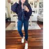 imageOmoone Womens Cropped Fleece Jacket Faux Fur Sherpa Coat Jackets Winter OutwearNavy Blue
