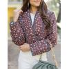 imageOmoone Womens Cropped Floral Reversible Quilted Jacket Cardigan Printed Lightweight Open Front Padded Puffer CoatWinered