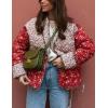 imageOmoone Womens Quilted Lightweight Jackets Cropped Floral Packable Puffer Jacket Winter CoatRed