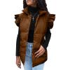 imageOmoone Puffer Vest Women Ruffle Sleeve Button Down Padded Quilted Puffy Jacket Coat OutwearBrown