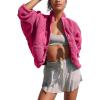 imageOmoone Womens Cropped Fleece Jacket Faux Fur Sherpa Coat Jackets Winter OutwearRose Red