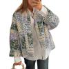 imageOmoone Womens Quilted Jacket Cardigan Lightweight Floral Print Open Front Padded Puffer JacketsGreen