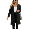 imageOmoone Womens Winter Wool Blend Coat Notch Lapel Mid Long Single Breasted Pea Coat Jacket OutwearBlack