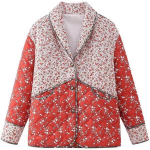 imageOmoone Womens Quilted Lightweight Jackets Cropped Floral Packable Puffer Jacket Winter CoatRed
