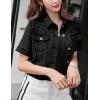 imageOmoone Womens Summer Short Sleeve Crop Denim Trucker Jacket Jean Coat TopsBlack