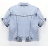 imageOmoone Womens Summer Short Sleeve Crop Denim Trucker Jacket Jean Coat TopsLight Blue