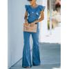 imageOmoone Womens Flared Denim Jumpsuit Ruffle Sleeve Backless Jeans Jumper Long Rompers3219BlueM