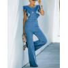 imageOmoone Womens Flared Denim Jumpsuit Ruffle Sleeve Backless Jeans Jumper Long Rompers3219BlueM