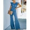 imageOmoone Womens Flared Denim Jumpsuit Ruffle Sleeve Backless Jeans Jumper Long Rompers3219BlueM