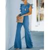 imageOmoone Womens Flared Denim Jumpsuit Ruffle Sleeve Backless Jeans Jumper Long Rompers3219BlueM