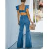 imageOmoone Womens Flared Denim Jumpsuit Ruffle Sleeve Backless Jeans Jumper Long Rompers3219BlueM