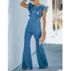 imageOmoone Womens Flared Denim Jumpsuit Ruffle Sleeve Backless Jeans Jumper Long Rompers3219BlueM