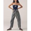 imageOmoone Womens Barrel Leg Sweatpant Striped High Waist Drawstring Baggy Denim Pants Casual Jeans Trousers with PocketsBlack