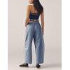imageOmoone Womens Barrel Leg Sweatpant Striped High Waist Drawstring Baggy Denim Pants Casual Jeans Trousers with PocketsDarkblue