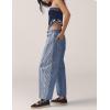 imageOmoone Womens Barrel Leg Sweatpant Striped High Waist Drawstring Baggy Denim Pants Casual Jeans Trousers with PocketsDarkblue