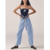 imageOmoone Womens Barrel Leg Sweatpant Striped High Waist Drawstring Baggy Denim Pants Casual Jeans Trousers with PocketsLightblue