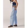 imageOmoone Womens Barrel Leg Sweatpant Striped High Waist Drawstring Baggy Denim Pants Casual Jeans Trousers with PocketsLightblue