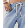 imageOmoone Womens Barrel Leg Sweatpant Striped High Waist Drawstring Baggy Denim Pants Casual Jeans Trousers with PocketsLightblue