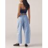 imageOmoone Womens Barrel Leg Sweatpant Striped High Waist Drawstring Baggy Denim Pants Casual Jeans Trousers with PocketsLightblue