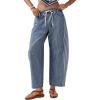 imageOmoone Womens Barrel Leg Sweatpant Striped High Waist Drawstring Baggy Denim Pants Casual Jeans Trousers with PocketsDarkblue