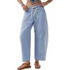 imageOmoone Womens Barrel Leg Sweatpant Striped High Waist Drawstring Baggy Denim Pants Casual Jeans Trousers with PocketsLightblue