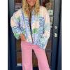 imageOmoone Womens Quilted Jacket Cardigan Lightweight Floral Print Open Front Padded Puffer Jackets 395001GreenS