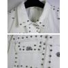 imageOmoone Womens Long Sleeve Rivet Studded Denim Jacket Casual Washed Pearl Short Jean CoatWhite