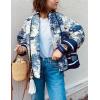 imageOmoone Womens Quilted Jacket Cardigan Lightweight Floral Print Open Front Padded Puffer JacketsBlue