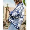 imageOmoone Womens Quilted Jacket Cardigan Lightweight Floral Print Open Front Padded Puffer JacketsBlue