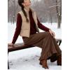 imageOmoone Womens Corduroy Pants Wide Leg Ruffled Hem Elastic Waist Lounge Cord Pants with PocketsBrown