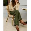 imageOmoone Womens Corduroy Pants Wide Leg Ruffled Hem Elastic Waist Lounge Cord Pants with PocketsDark Green