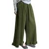 imageOmoone Womens Corduroy Pants Wide Leg Ruffled Hem Elastic Waist Lounge Cord Pants with PocketsDark Green