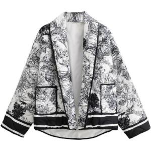 imageOmoone Womens Quilted Jacket Cardigan Lightweight Floral Print Open Front Padded Puffer JacketsBlack