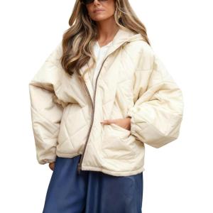 imageOmoone Womens Oversized Puffer Jacket Quilted Long Sleeve Zip Up Winter Jackets Casual Lightweight Padded Outerwear CoatsBeige