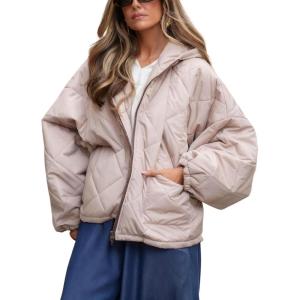 imageOmoone Womens Oversized Puffer Jacket Quilted Long Sleeve Zip Up Winter Jackets Casual Lightweight Padded Outerwear CoatsLightpurple