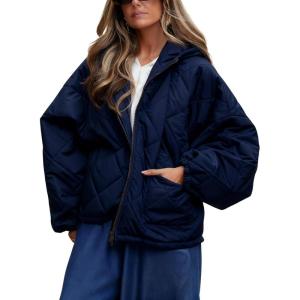 imageOmoone Womens Oversized Puffer Jacket Quilted Long Sleeve Zip Up Winter Jackets Casual Lightweight Padded Outerwear CoatsNavy
