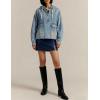 imageOmoone Womens Denim Pullover Jacket Oversized Half Zip Hoodie Jean Top Sweatshirt with PocketsLightblue