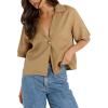 imageOmoone Womens Button Down Shirts Cotton Linen Shirt Casual 34 Sleeve V Neck Crop Top Blouse CardiganKhaki