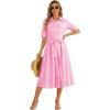 imageOmoone Womens Summer Button Down Shirt Dress 2026 Casual Short Sleeve Tie Waist Boho Midi Maxi DressesPink